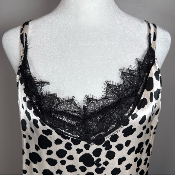 Anthropologie V-Neck Open Back Lace Trim Animal Print Slip Dress Size Medium - Picture 4 of 12